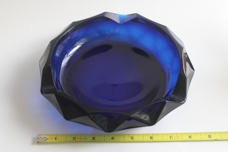 photo of MCM vintage Viking glass ashtray bluenique blue, large mod faceted shape  #2