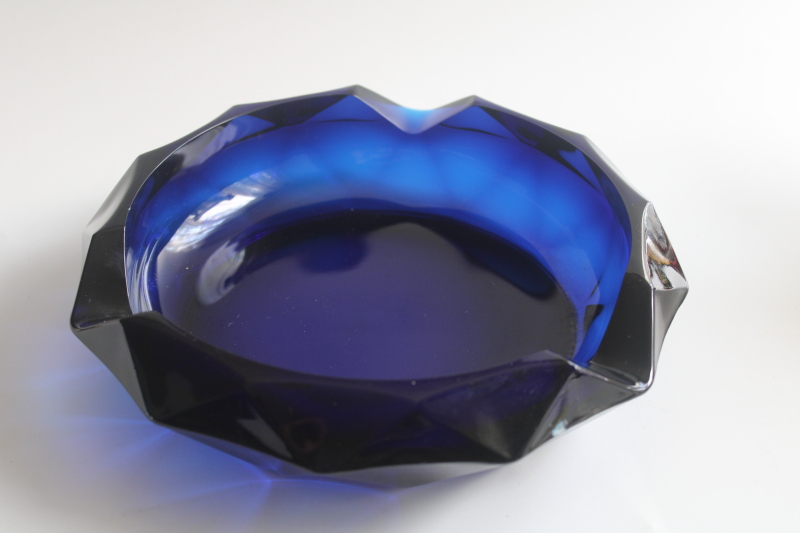 photo of MCM vintage Viking glass ashtray bluenique blue, large mod faceted shape  #7