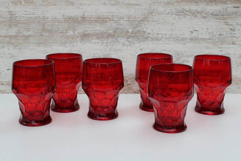 photo of MCM vintage Viking glass ruby red tumblers, Georgian pattern glass drinking glasses #1
