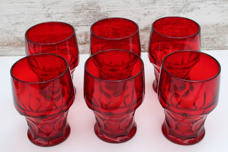 photo of MCM vintage Viking glass ruby red tumblers, Georgian pattern glass drinking glasses  #4