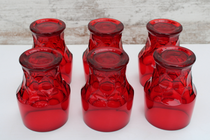 photo of MCM vintage Viking glass ruby red tumblers, Georgian pattern glass drinking glasses  #5