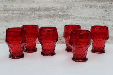 MCM vintage Viking glass ruby red tumblers, Georgian pattern glass drinking glasses 