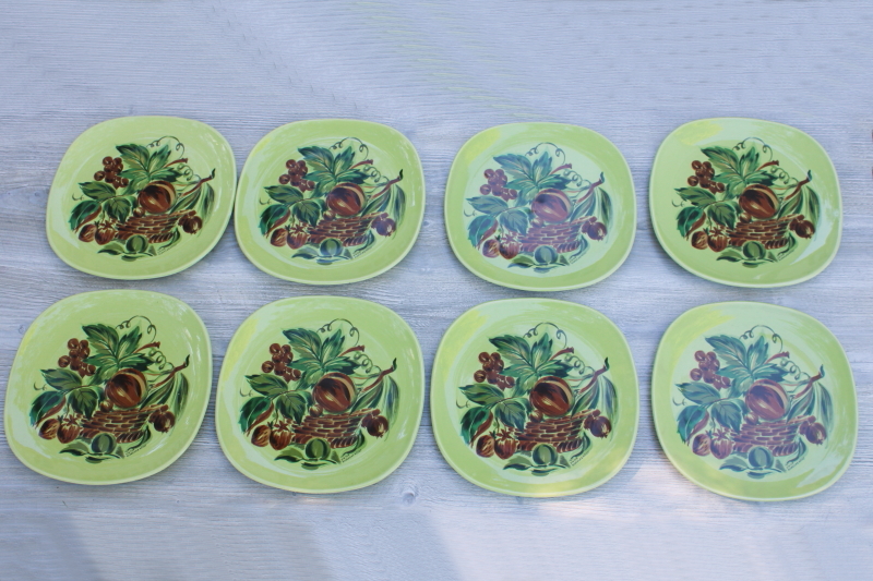 photo of MCM vintage Viktor Schreckengost ceramic dinner plates, Main Street Flair lime green fruit #6