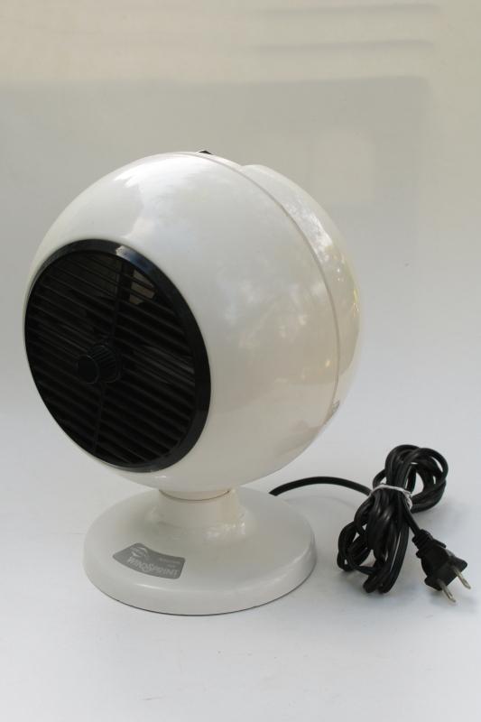 photo of MCM vintage Windsprint round orb electric fan, mid-century mod white plastic fan #1
