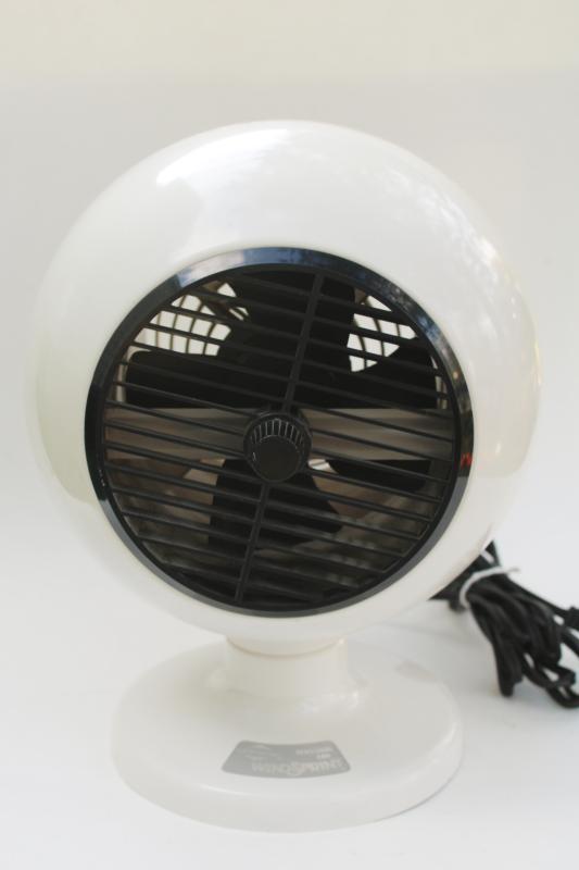 photo of MCM vintage Windsprint round orb electric fan, mid-century mod white plastic fan #6