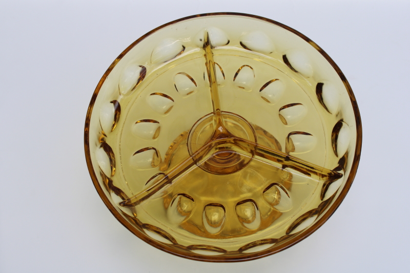 photo of MCM vintage amber glass snack tray, relish plate or candy dish pedestal stand  #2