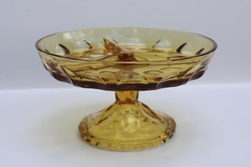 catalog photo of MCM vintage amber glass snack tray, relish plate or candy dish pedestal stand 
