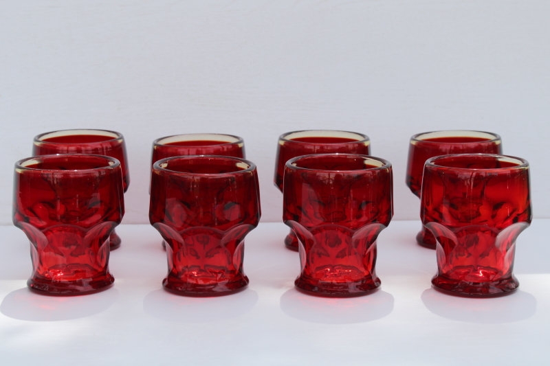 photo of MCM vintage amberina ruby red glass drinking glasses, Viking glass Georgian pattern tumblers #1