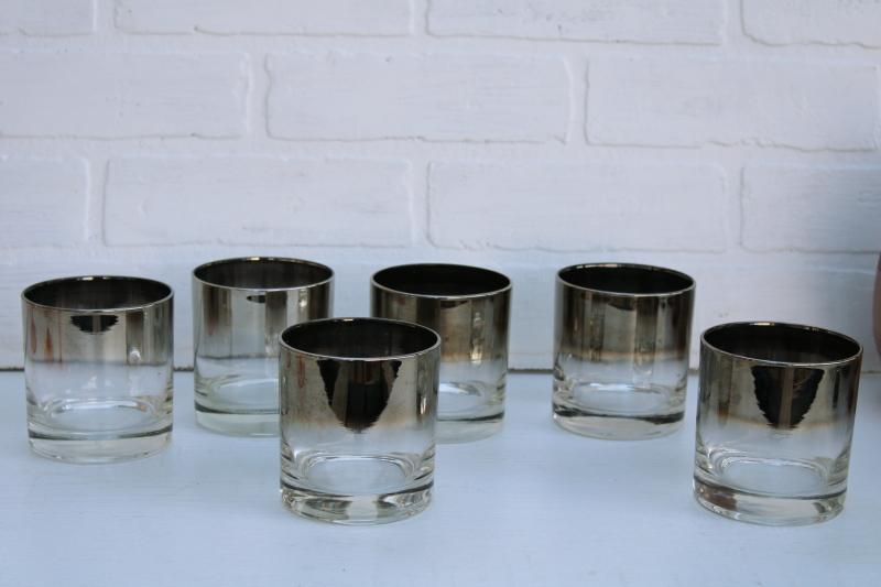 photo of MCM vintage barware, mod silver fade double old fashioned glasses, large lowball tumblers set of 6 #1