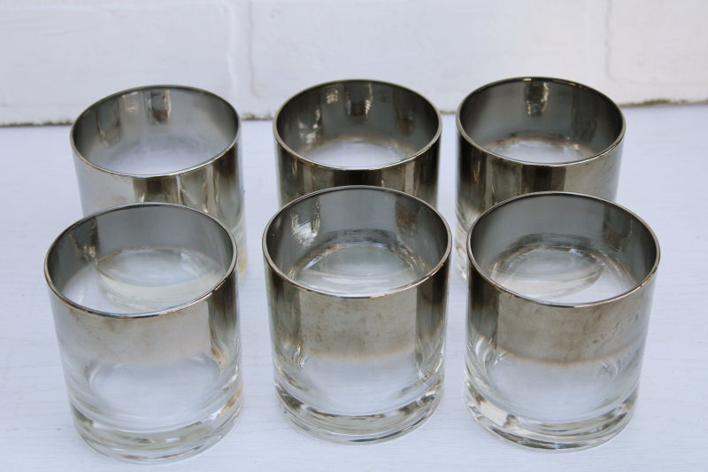 photo of MCM vintage barware, mod silver fade double old fashioned glasses, large lowball tumblers set of 6 #3