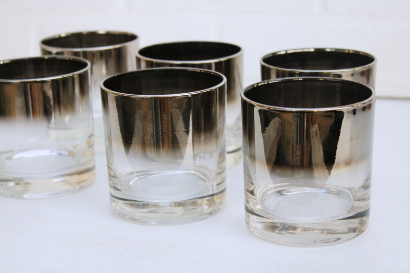 photo of MCM vintage barware, mod silver fade double old fashioned glasses, large lowball tumblers set of 6 #5