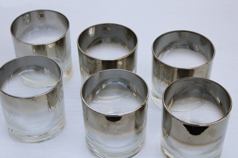 photo of MCM vintage barware, mod silver fade double old fashioned glasses, large lowball tumblers set of 6 #6