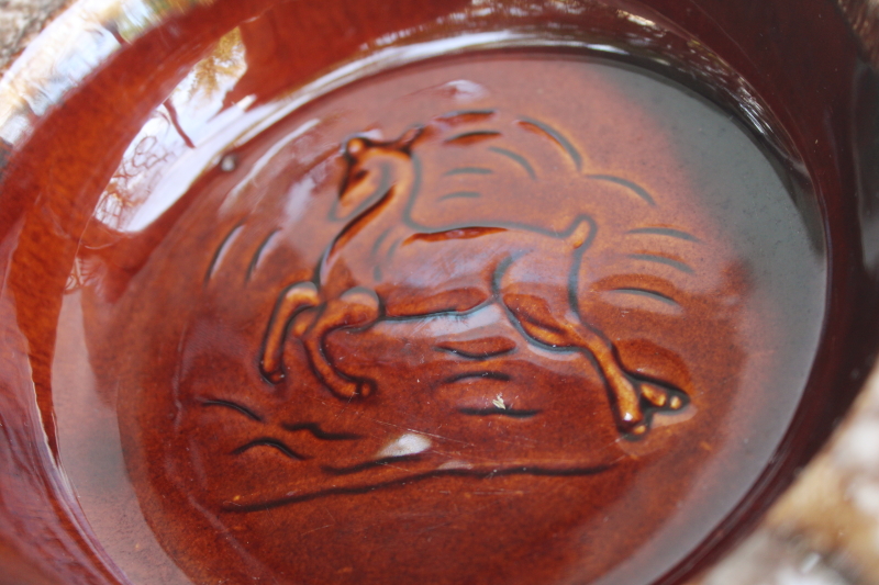 photo of MCM vintage big mod ceramic ashtray, Hull pottery horse w/ brown drip glaze 50s dude ranch den decor  #3