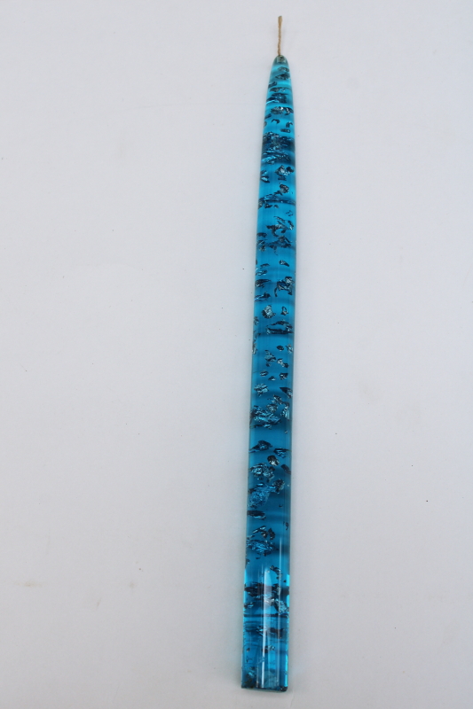 photo of MCM vintage blue lucite candle with silver flakes, decorative faux candle taper Christmas or Hanukkah  #1