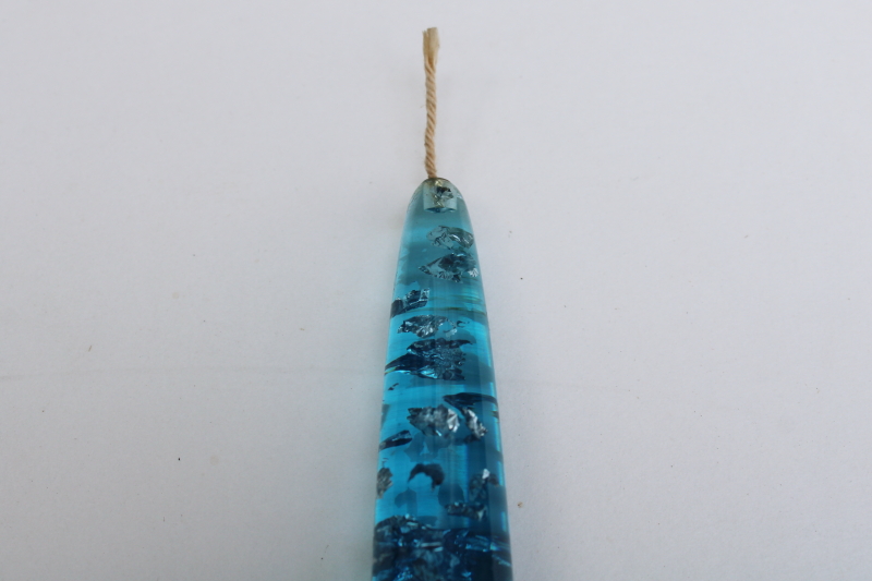 photo of MCM vintage blue lucite candle with silver flakes, decorative faux candle taper Christmas or Hanukkah  #2