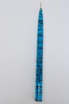 catalog photo of MCM vintage blue lucite candle with silver flakes, decorative faux candle taper Christmas or Hanukkah 