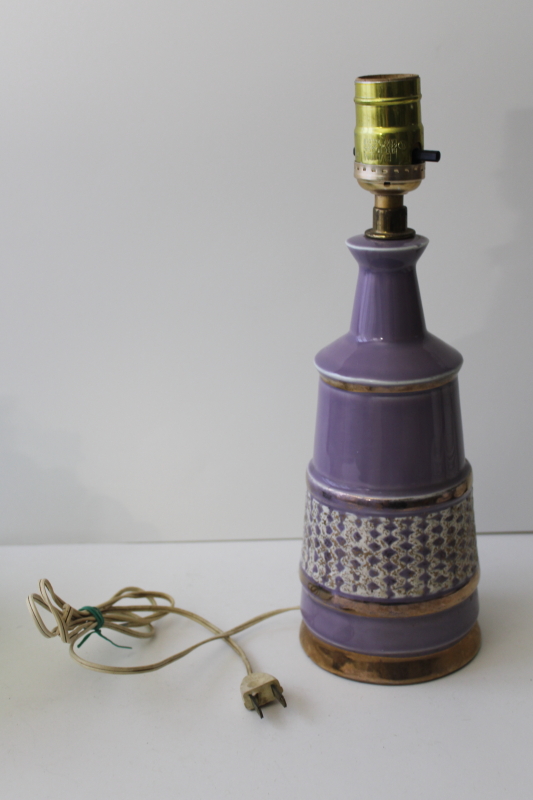 photo of MCM vintage ceramic lamp w/ lilac purple glaze, 50s 60s mid-century modern #1