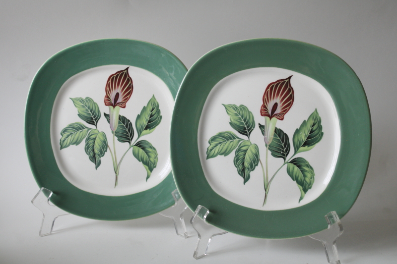 photo of MCM vintage ceramic plates green jack in the pulpit spring wildflowers, King o Dell  #1