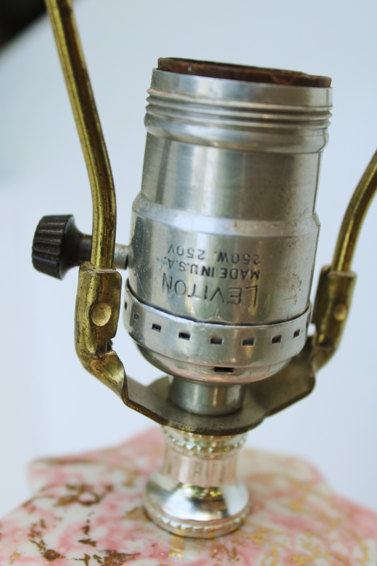 photo of MCM vintage ceramic table lamp, pink, black & gold confetti spatter space age atomic mod  #2