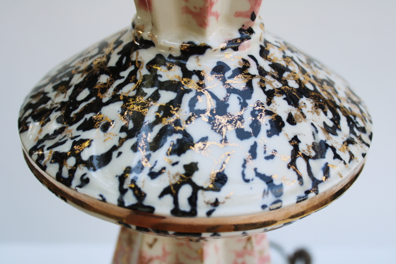 photo of MCM vintage ceramic table lamp, pink, black & gold confetti spatter space age atomic mod  #7