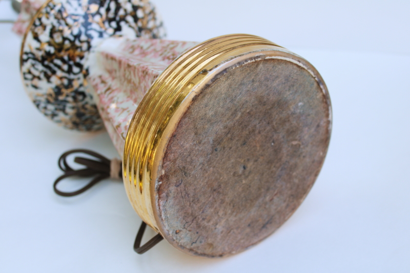 photo of MCM vintage ceramic table lamp, pink, black & gold confetti spatter space age atomic mod  #8