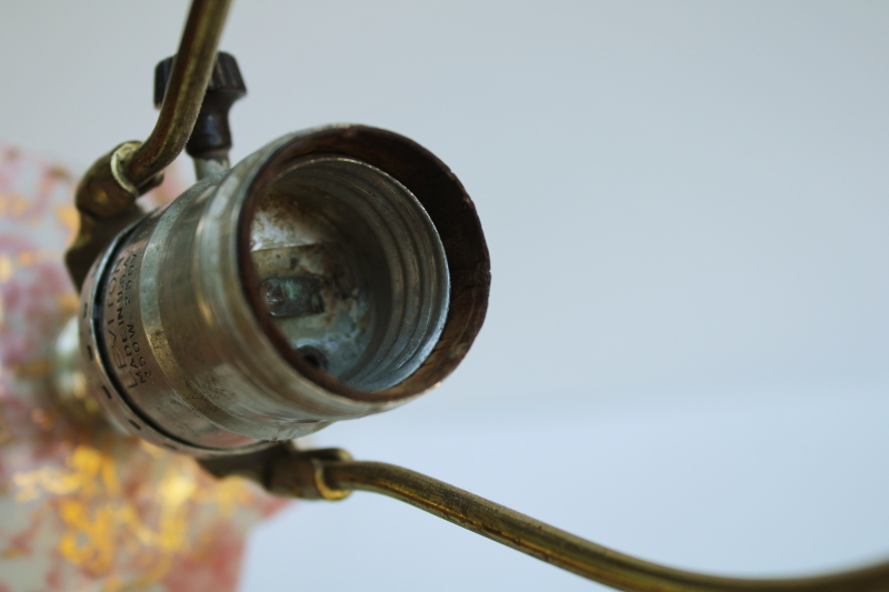 photo of MCM vintage ceramic table lamp, pink, black & gold confetti spatter space age atomic mod  #11