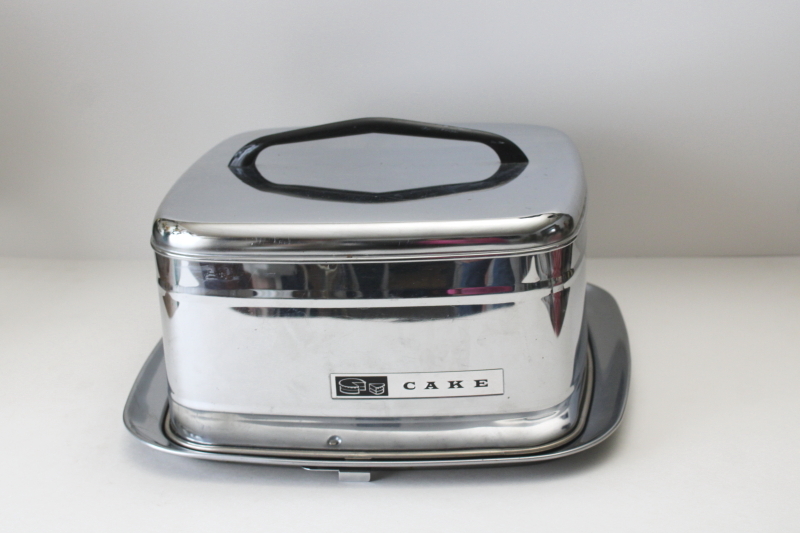 photo of MCM vintage chrome metal cake carrier, Lincoln Beautyware square dome cover & plate  #1