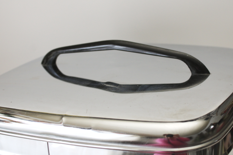photo of MCM vintage chrome metal cake carrier, Lincoln Beautyware square dome cover & plate  #3