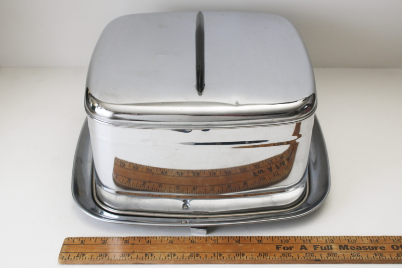 photo of MCM vintage chrome metal cake carrier, Lincoln Beautyware square dome cover & plate  #6