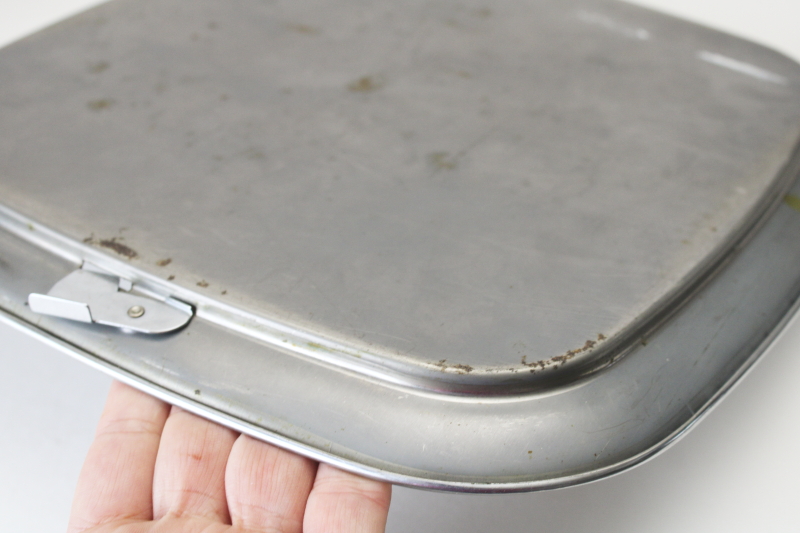 photo of MCM vintage chrome metal cake carrier, Lincoln Beautyware square dome cover & plate  #12