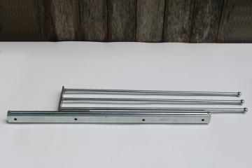 MCM vintage chrome steel slide out closet rack, K Venience pants hanger rods or towel bars 