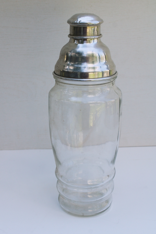 photo of MCM vintage cocktail shaker, bubble shape glass jar drinks mixer w/ aluminum strainer lid & cap #1