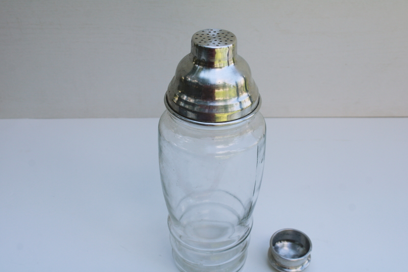 photo of MCM vintage cocktail shaker, bubble shape glass jar drinks mixer w/ aluminum strainer lid & cap  #2