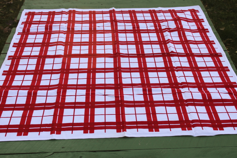 photo of MCM vintage cotton kitchen tablecloth, cute retro red & white plaid checked print  #1