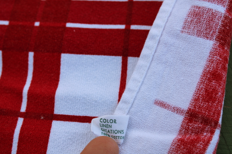 photo of MCM vintage cotton kitchen tablecloth, cute retro red & white plaid checked print  #2