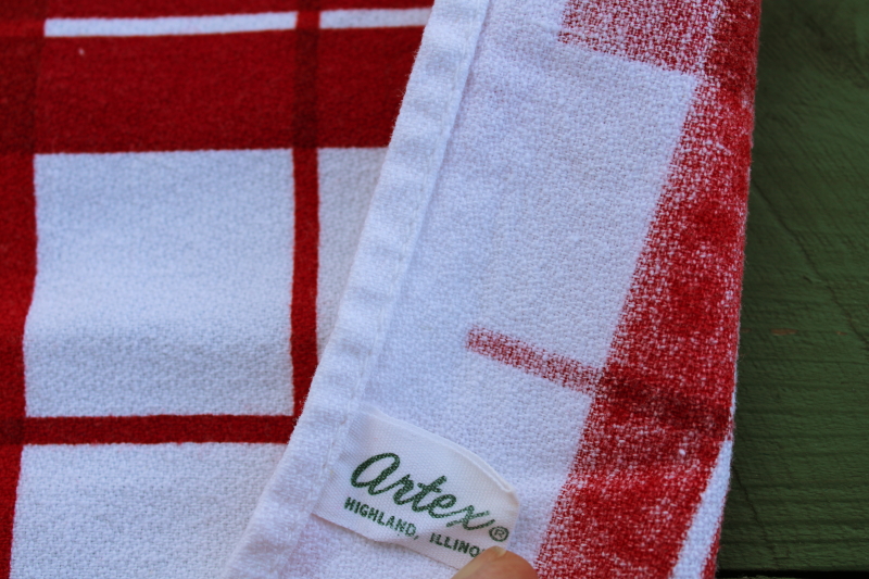 photo of MCM vintage cotton kitchen tablecloth, cute retro red & white plaid checked print  #3