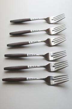 catalog photo of MCM vintage flatware, Dior Muffin Grand Prix Japan stainless salad forks, rosewood look handles 