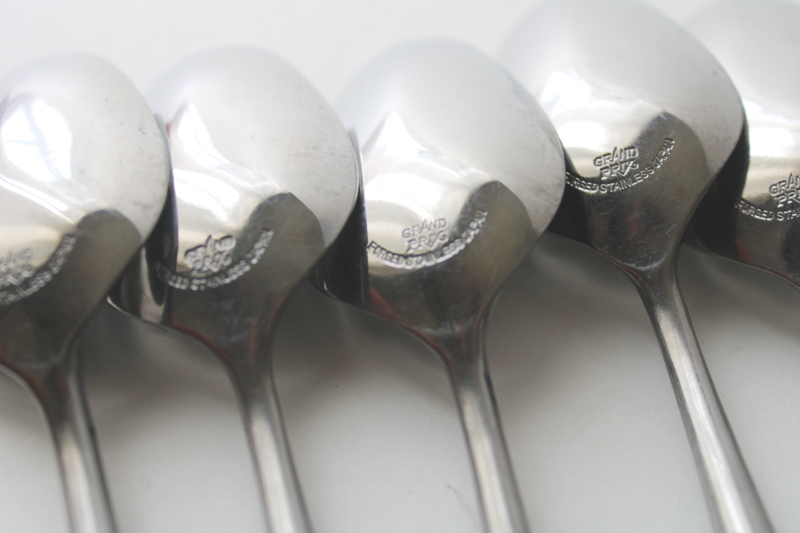 photo of MCM vintage flatware, Dior Muffin Grand Prix Japan stainless soup spoons, rosewood look handles  #5