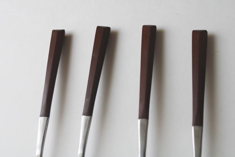 photo of MCM vintage flatware, Woodwind Japan stainless dinner forks, rosewood look handles  #2