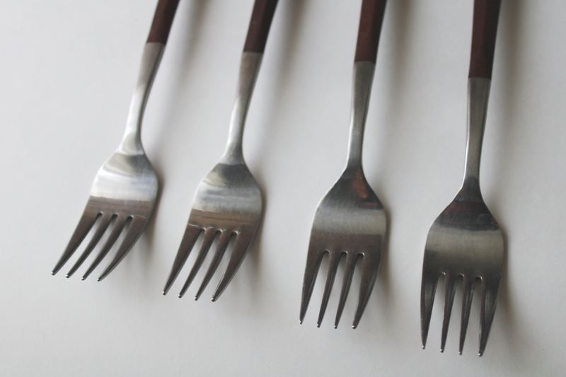 photo of MCM vintage flatware, Woodwind Japan stainless dinner forks, rosewood look handles  #3