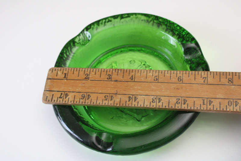 photo of MCM vintage glass ashtray, Pisces zodiac sign big heavy green glass bowl #5