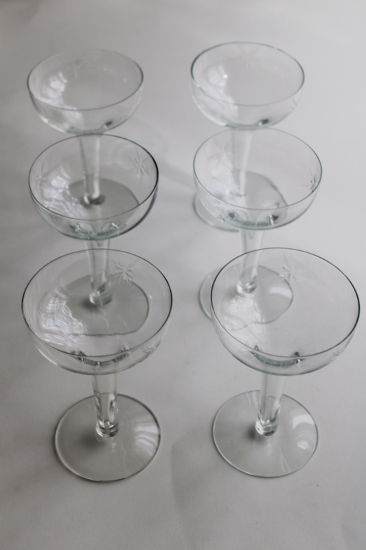 photo of MCM vintage hollow stem champagne glasses or mod cocktail glasses, etched starburst stars  #5