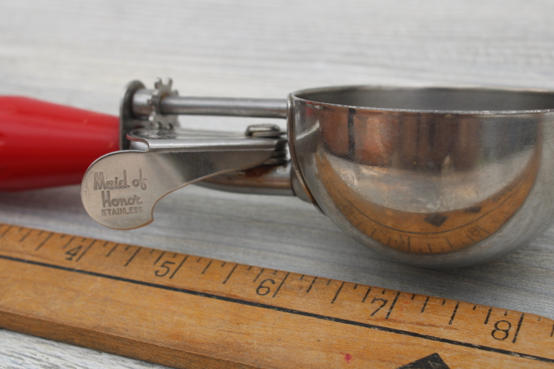 photo of MCM vintage ice cream scoop w/ red bakelite handle, Maid of Honor Sears #2