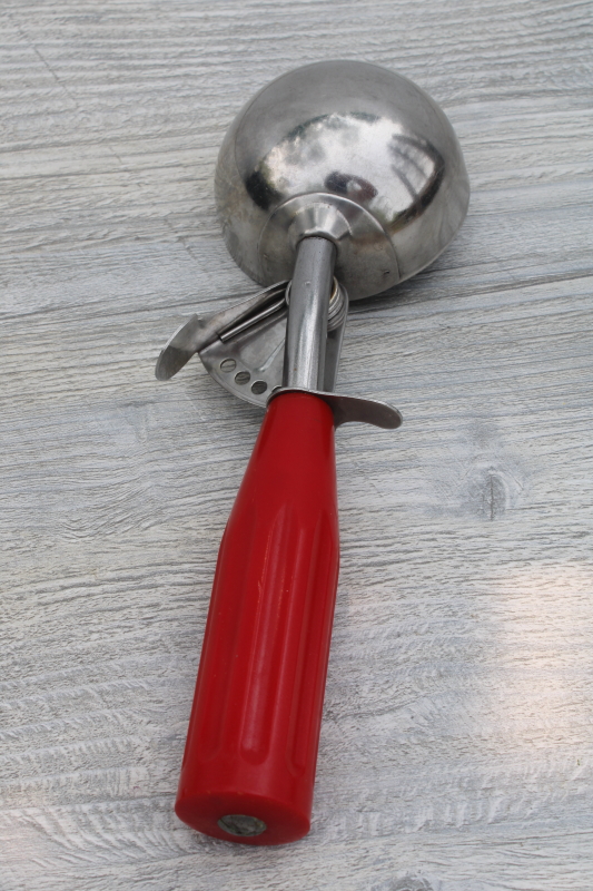 photo of MCM vintage ice cream scoop w/ red bakelite handle, Maid of Honor Sears #4