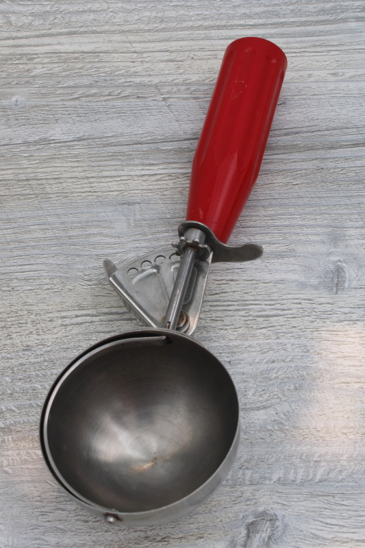 photo of MCM vintage ice cream scoop w/ red bakelite handle, Maid of Honor Sears #5