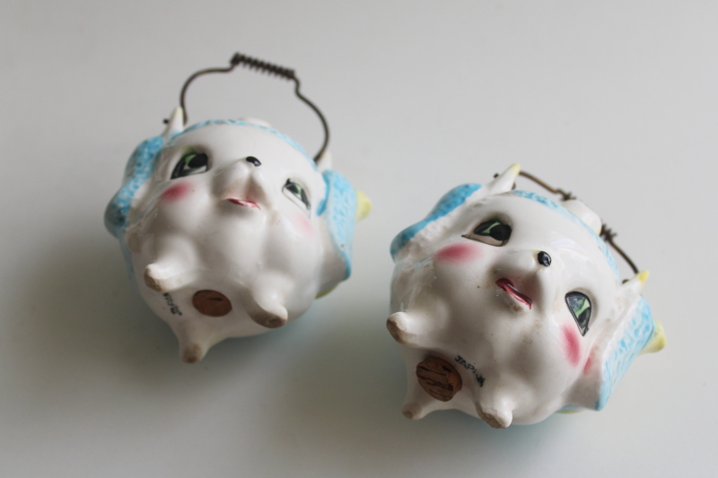 photo of MCM vintage kitsch S&P shakers, blue lambs or poodles hand painted ceramic Japan  #6