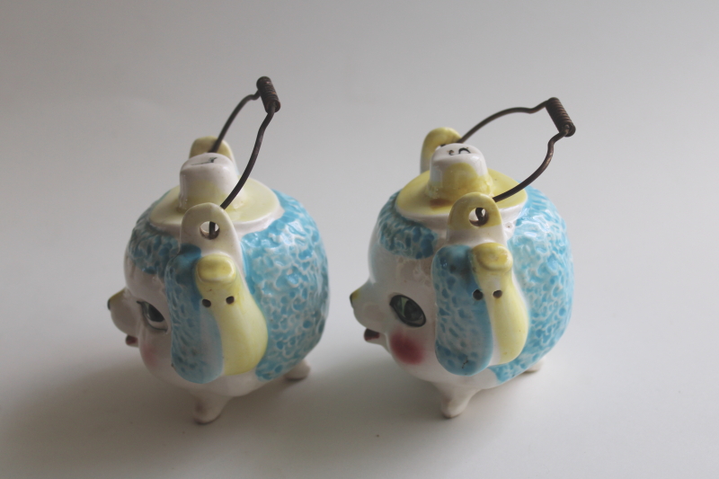 photo of MCM vintage kitsch S&P shakers, blue lambs or poodles hand painted ceramic Japan  #8