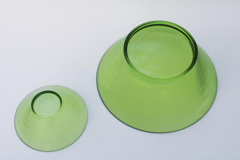 photo of MCM vintage limelight green glass snack bowls set, Federal Norse fine rib pattern #3