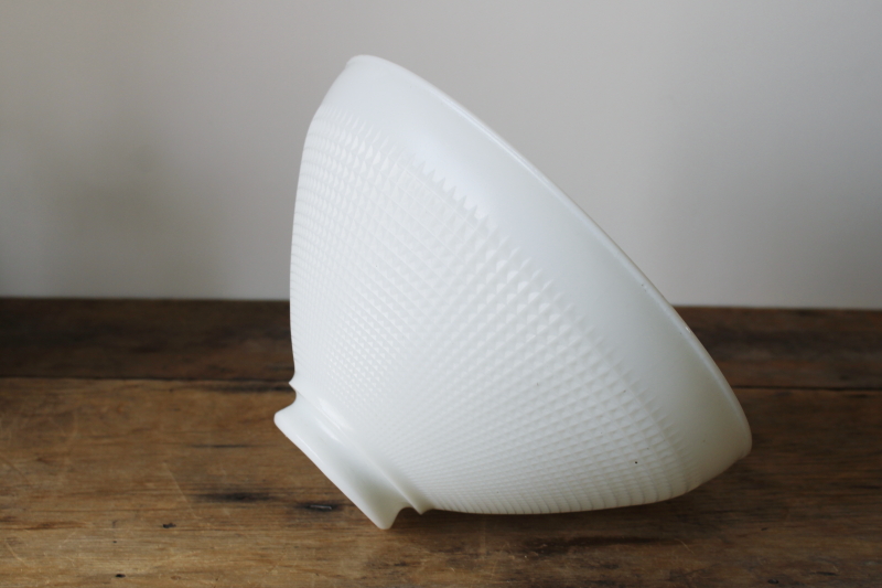 photo of MCM vintage milk glass torchiere reflector shade for table or floor lamp, waffle pattern glass  #1