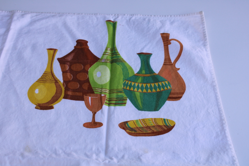 photo of MCM vintage mod bottles print cotton bar dish towel or small tablecloth  #1